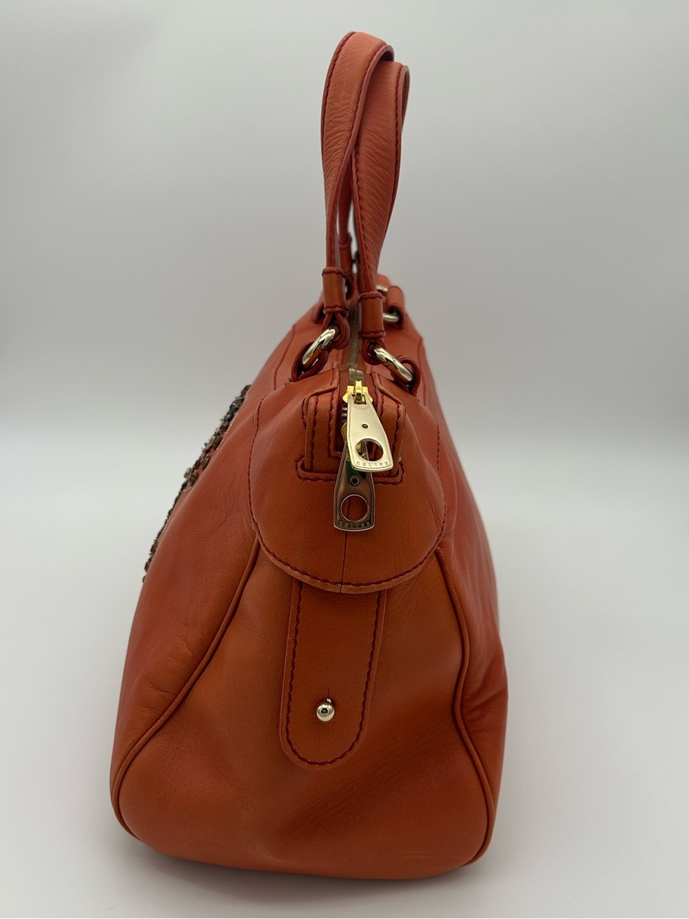 Celine - Orange Leather Studded Satchel / Y2K Purse / Bag - Picture 7 of 16